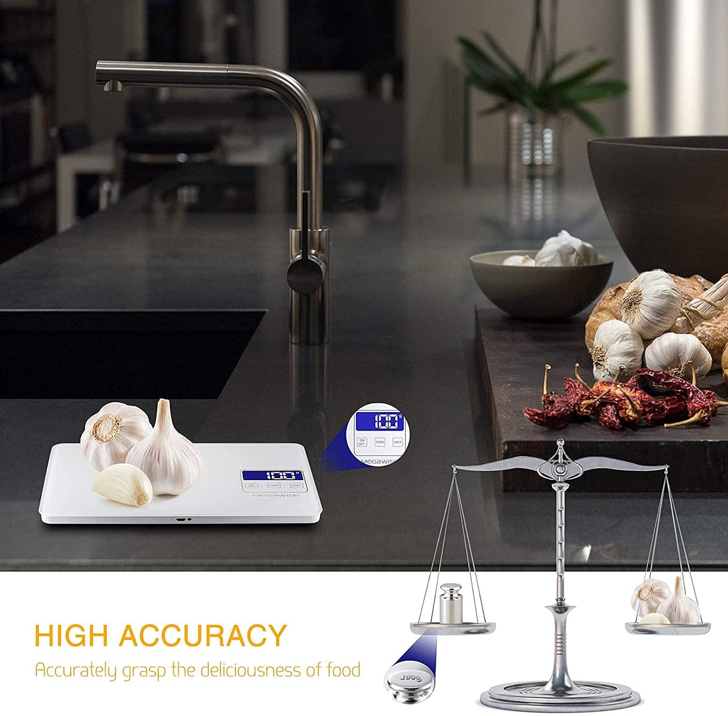 MegaWise Precision Food Scale - 33lb Waterproof Digital Kitchen Scale | 1g Accuracy for Cooking & Baking