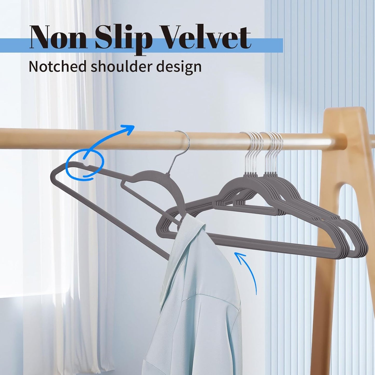 Smartor Grey Velvet Hangers - 20 Pack Heavy-Duty Non-Slip Clothes Hangers with Tie Bar & Shoulder Notches