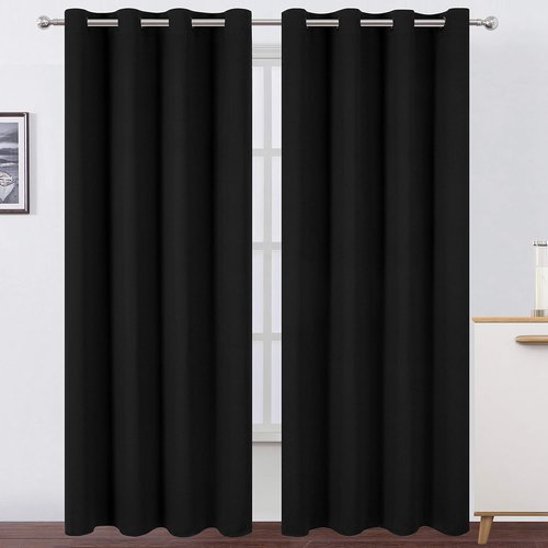 LEMOMO Blackout Curtains - Thermal Insulated Room Darkening Panels | 52 x 84 Inches, Set of 2, Black