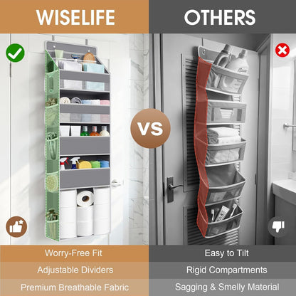 WISELIFE 5-Tier Over the Door Organizer - Heavy-Duty 50LB Capacity with 5 Spacious & 13 Mesh Pockets | Gray