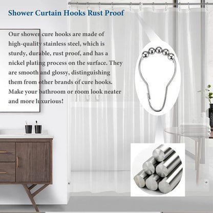 Consss 24PCS Stainless Steel Shower Curtain Hooks Rust Proof, Shower Curtain Rings Polished Nickel, Heavy Curtain Rod Rings for Bathroom, Durable Bathroom Decor Hooks Chrome Silver