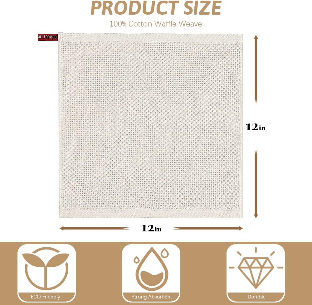Niallant Cotton Kitchen Towels - Soft & Absorbent Dish Rags | 12 Pack, 12x12 Inch