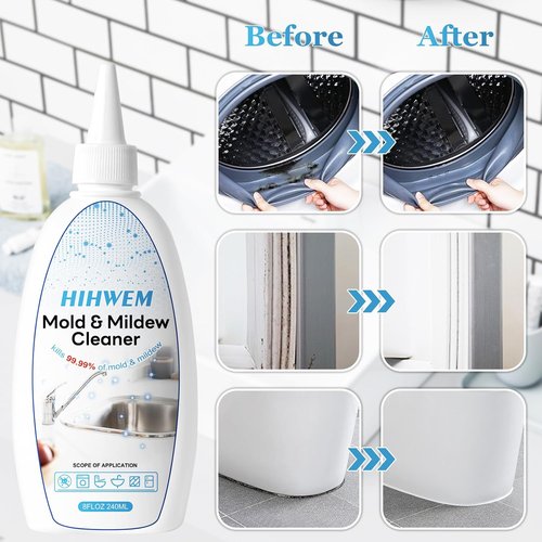 HIHWEM Mold & Mildew Remover Gel - Powerful Stain Cleaner for Washing Machines & Grout - 8 fl. oz.