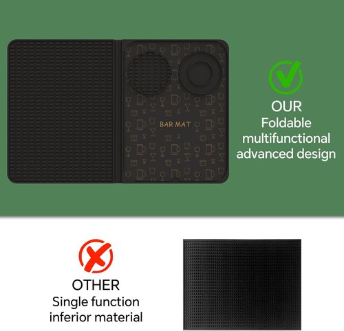 Bar Mat for Countertop，Bar Mat, Multifunctional Folding Cocktail Mat with Cutting Board, 18" X 12"(Black) Drying Mats,Bar Accessories, Bar Decorations for Home, Outdoor Bar Accessories,Travel
