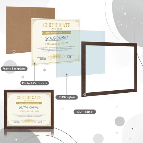 CRUGLA 8.5x11 Picture Frame Set of 11, Multi Certificate Diploma Document Graduate Degree Photo Frame 8.5 by 11 for Wall or Tabletop Display, Brown