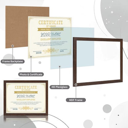 CRUGLA 8.5x11 Picture Frame Set of 11, Multi Certificate Diploma Document Graduate Degree Photo Frame 8.5 by 11 for Wall or Tabletop Display, Brown