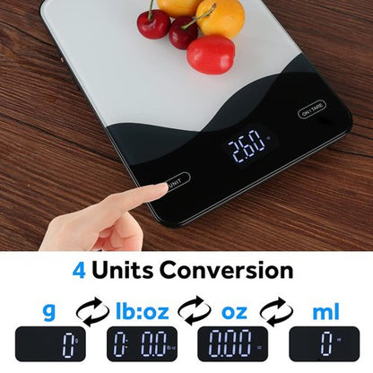 AIMILAR Digital Kitchen Scale - 22lb/10kg Capacity, USB-C Rechargeable, Easy Clean Glass Top, LED Touch Screen