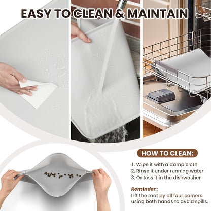 VIVAGLORY Dog Food Mat - Non-Slip Waterproof Silicone Bowl Placemat with Raised Edges | Grey, Small