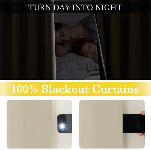 NICETOWN 100% Blackout Curtains 96 inches Long, Grommet Lightweight Easy to Install Portable Blackout Curtains Energy Saving Shades for Living Room/Bedroom, Muted Beige, W52 x L96, 2 Panels