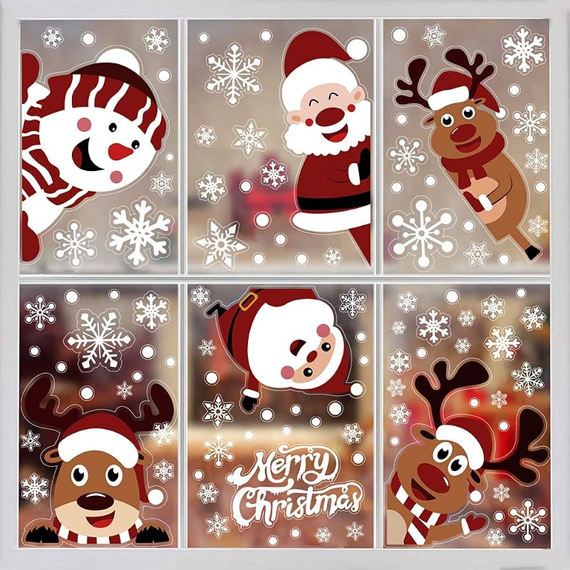 Christmas Window Clings 107Pcs Santa Snowflake Reindeer Decals for Home & Window Decoration