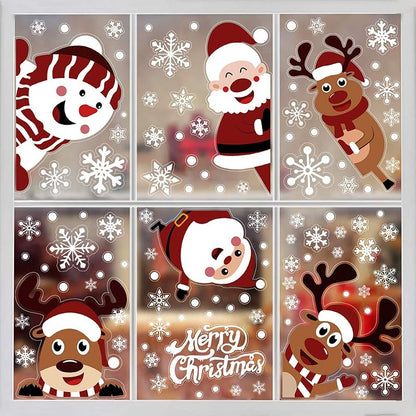 Christmas Window Clings 107Pcs Santa Snowflake Reindeer Decals for Home & Window Decoration