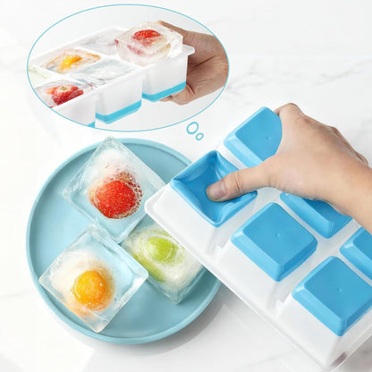 Skiennix Large Ice Cube Trays - Easy Release 2.4" Big Ice Cubes | Stackable Silicone Molds, BPA Free