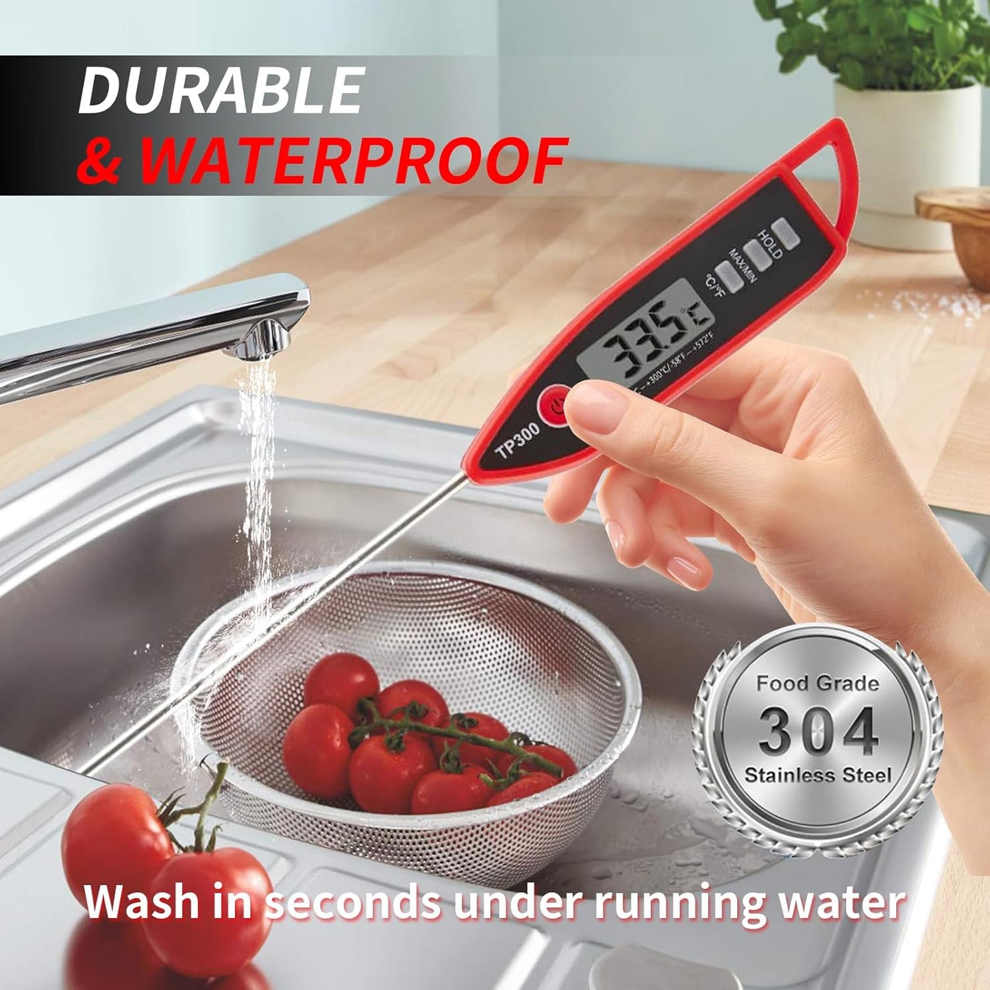 YFL Digital Meat Thermometer - Instant Read Cooking Thermometer with Large LCD Display for BBQ, Grill & Oven