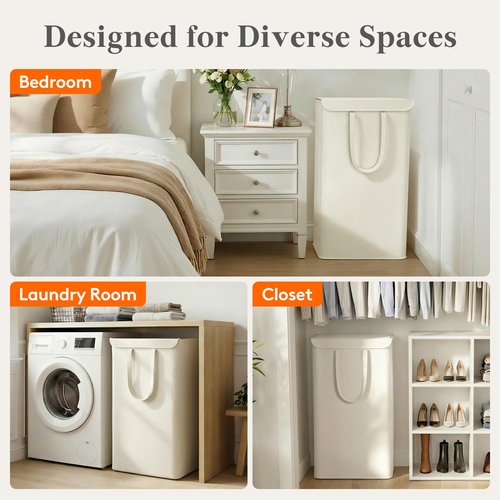Lifewit Thin Laundry Basket with Lid, Slim Laundry Hamper, Dirty Clothes Hamper with Handles for Laundry Room Bedroom Closet, 104.5L White, 16.5"L x 12.6"W x 29.5"H