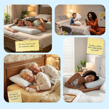Skiennix Ultra Thin Cooling Gel Pillow - Perfect for Stomach & Back Sleepers | 2.75-Inch Memory Foam for Neck Pain Relief