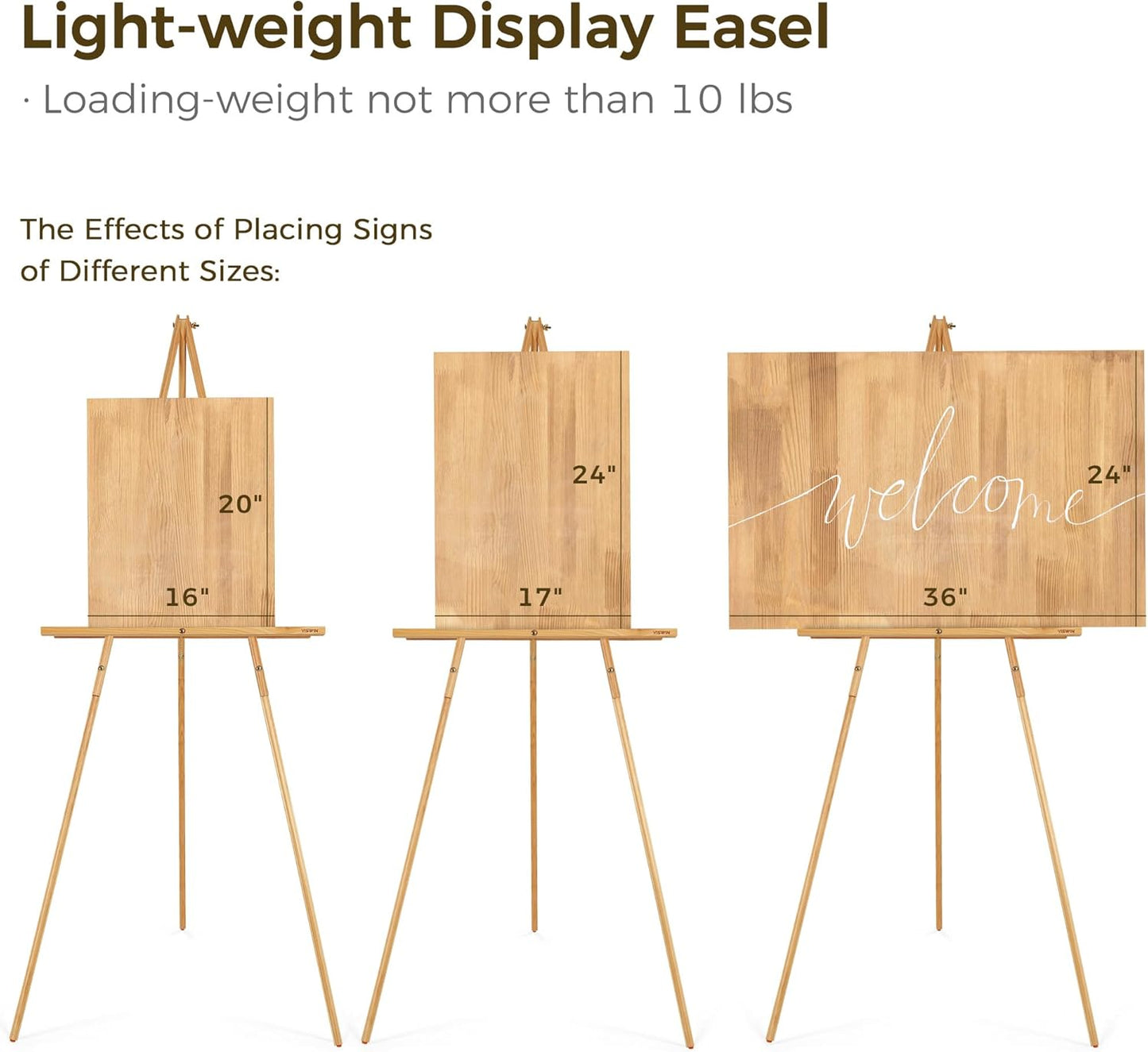 VISWIN 63" Gold Wooden Easel Stand - Tripod Display for Wedding Signs, Posters & Canvas Art
