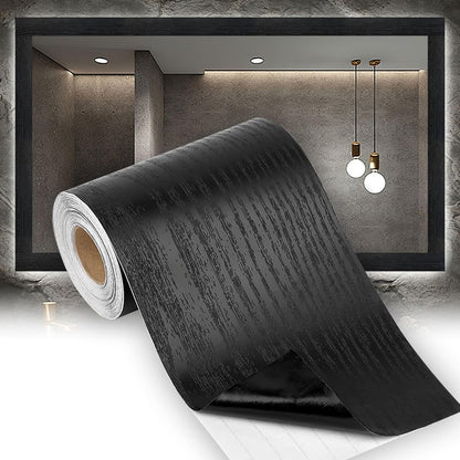 Skiennix Peel & Stick Black Wood Grain Wallpaper Border - Stylish Bathroom Mirror Frame | 32.8 FT x 3.93 Inch
