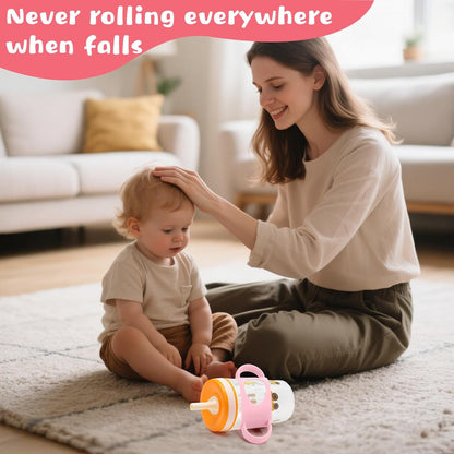 Mity Rain Cup Grip - Silicone Dual-Handle for Owala, Zak, and Stanley Toddler Cups | Beige & Pink