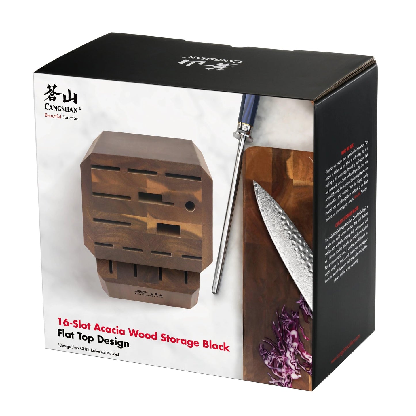 Cangshan Empty Knife Block, 16-Slot Organizer, Flat Top (Acacia Wood)