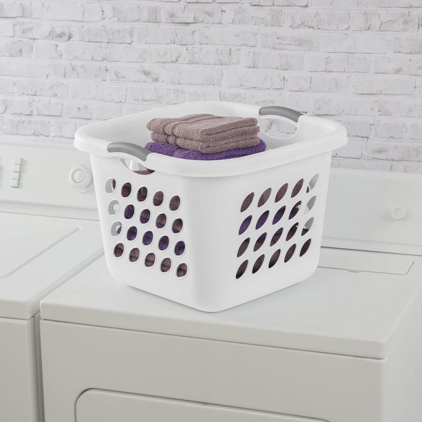 Skiennix Square Laundry Basket - Durable Plastic Hamper in White | 1.5 Bushel Capacity