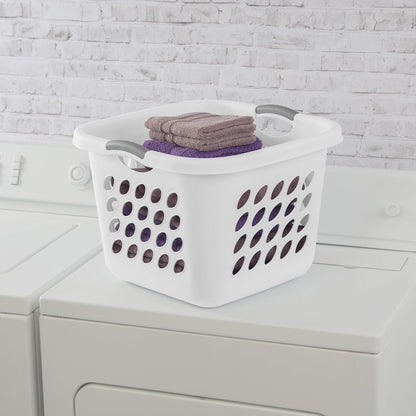 Skiennix Square Laundry Basket - Durable Plastic Hamper in White | 1.5 Bushel Capacity