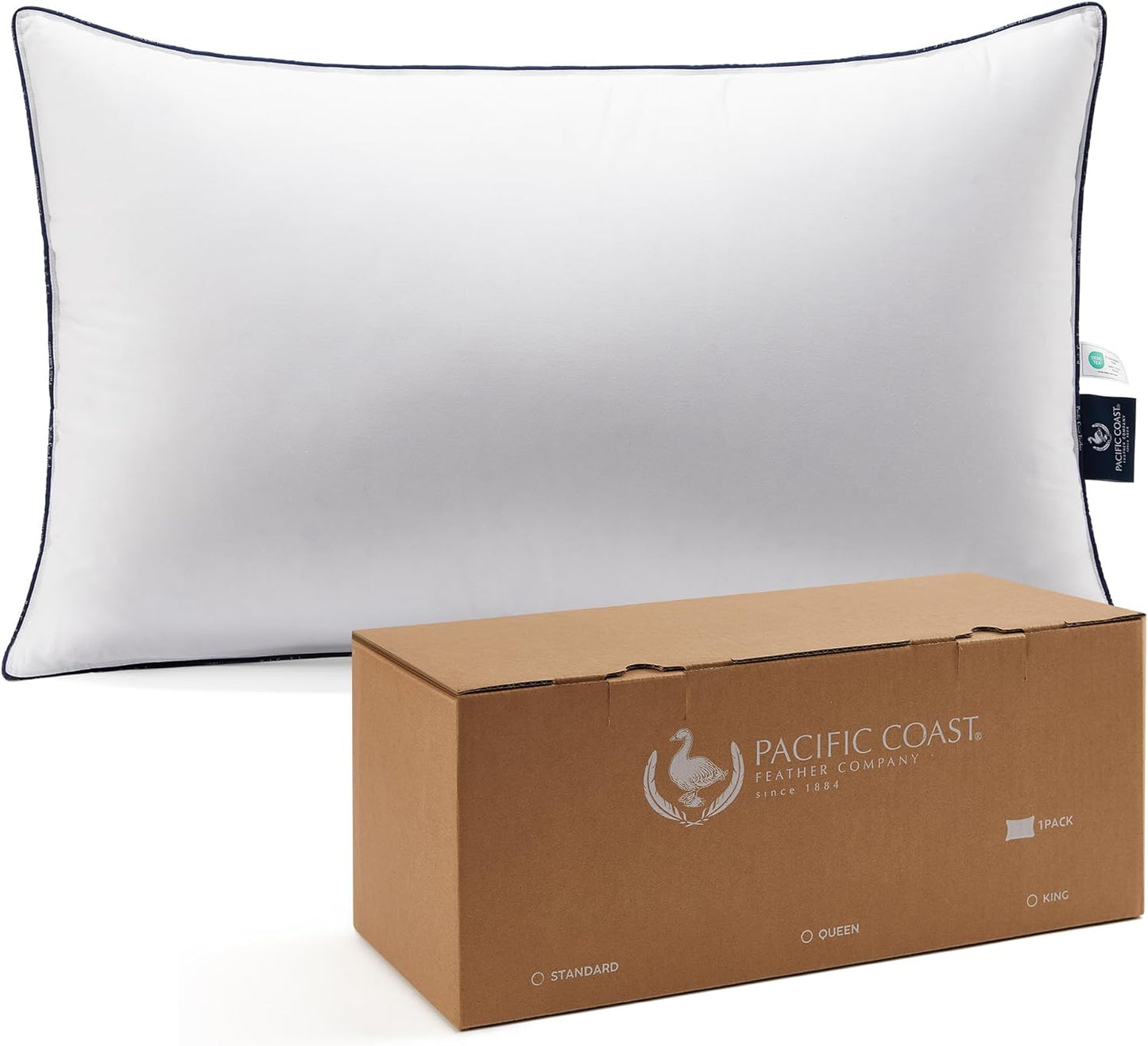 Pacific Coast | Goose Feather & Down Bed Pillow - Medium Support, 3-Chamber Design, Standard Size