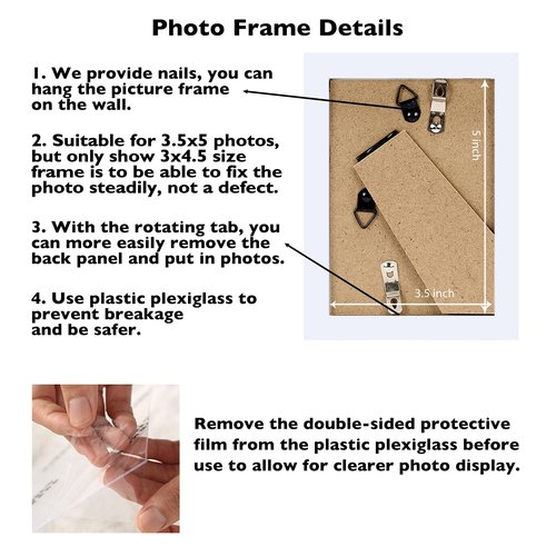 JCJMY 3.5x5 Picture Frame White for Wall or Tabletop, 3.5 x 5 Wall Gallery Poster Photo Frame with Shatter Resistant Plexiglass, White