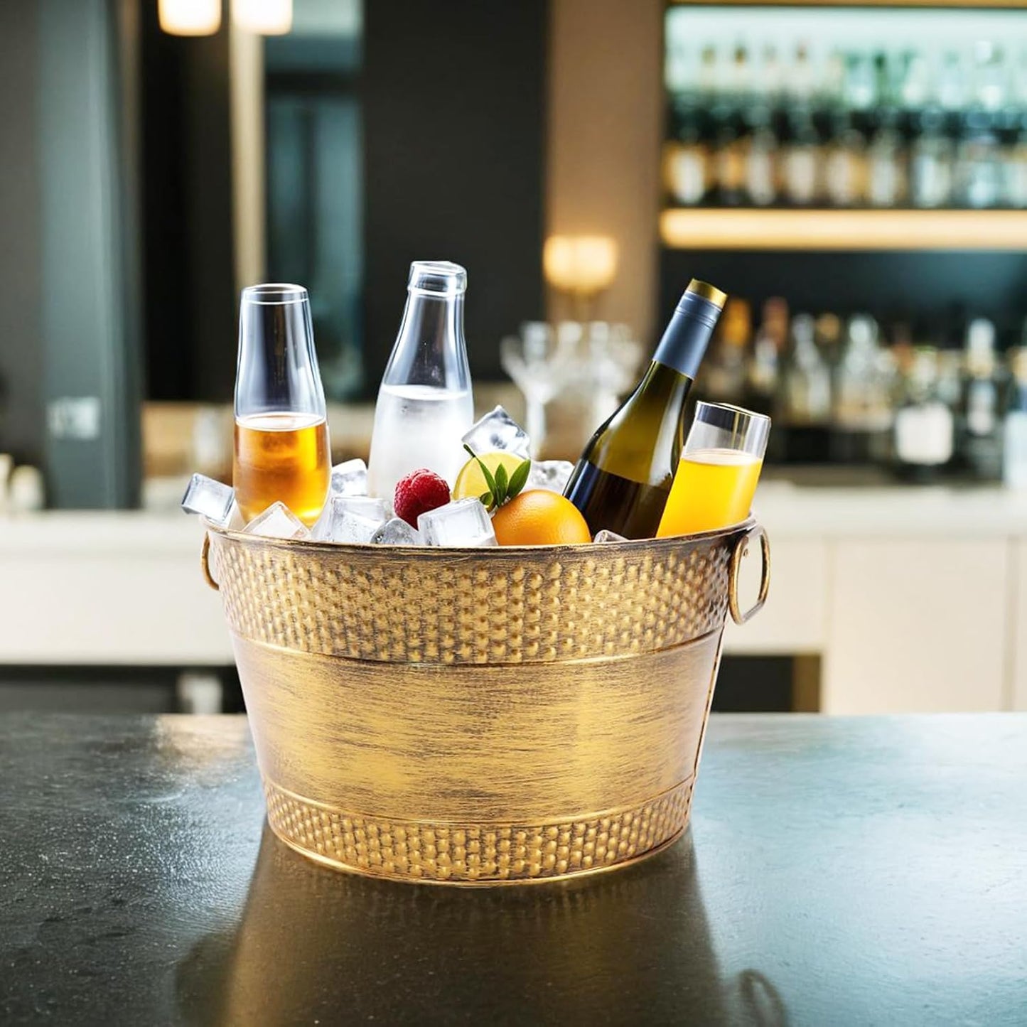 Metal Ice Bucket Galvanized Beverage Tub, Drink Buckets Large Cooler for Wine Beer Champagne Cocktails for Catering, Bars, Parties, Outdoor Events 2PCS Copper Upgrape (Copper-2PCS)