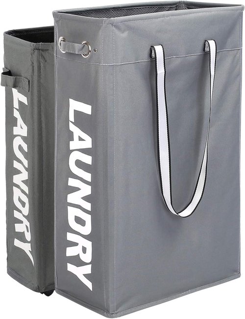 Caroeas 24" Slim Laundry Basket - Waterproof Collapsible Hamper with Breathable Mesh Cover & Soft Handle (Grey)