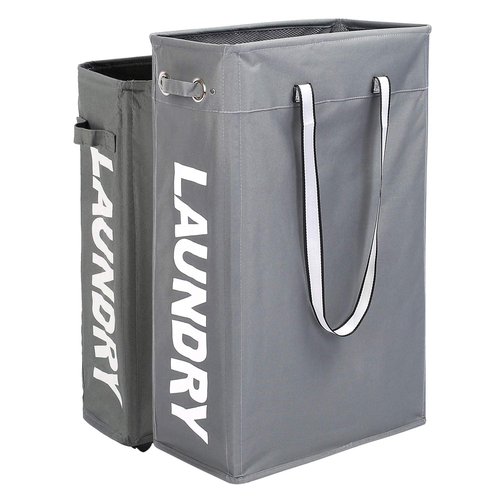 Cloth Clothes Basket, Caroeas 24" Handy Hanging Laundry Basket Tall & Slim Hamper Waterproof Laundry Bag Collapsible Travel Laundry Bag with Breathable Mesh Cover & Soft Handle Laundry Hamper (Grey1)