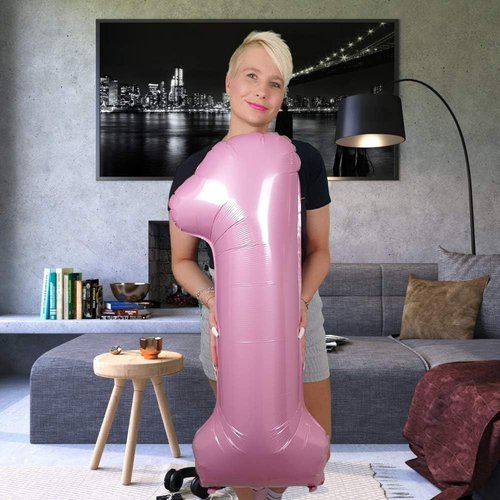 DIWULI 40 Inch Pastel Pink Number 1 Balloon - Large Foil Balloon for 1st Birthday Party Decorations