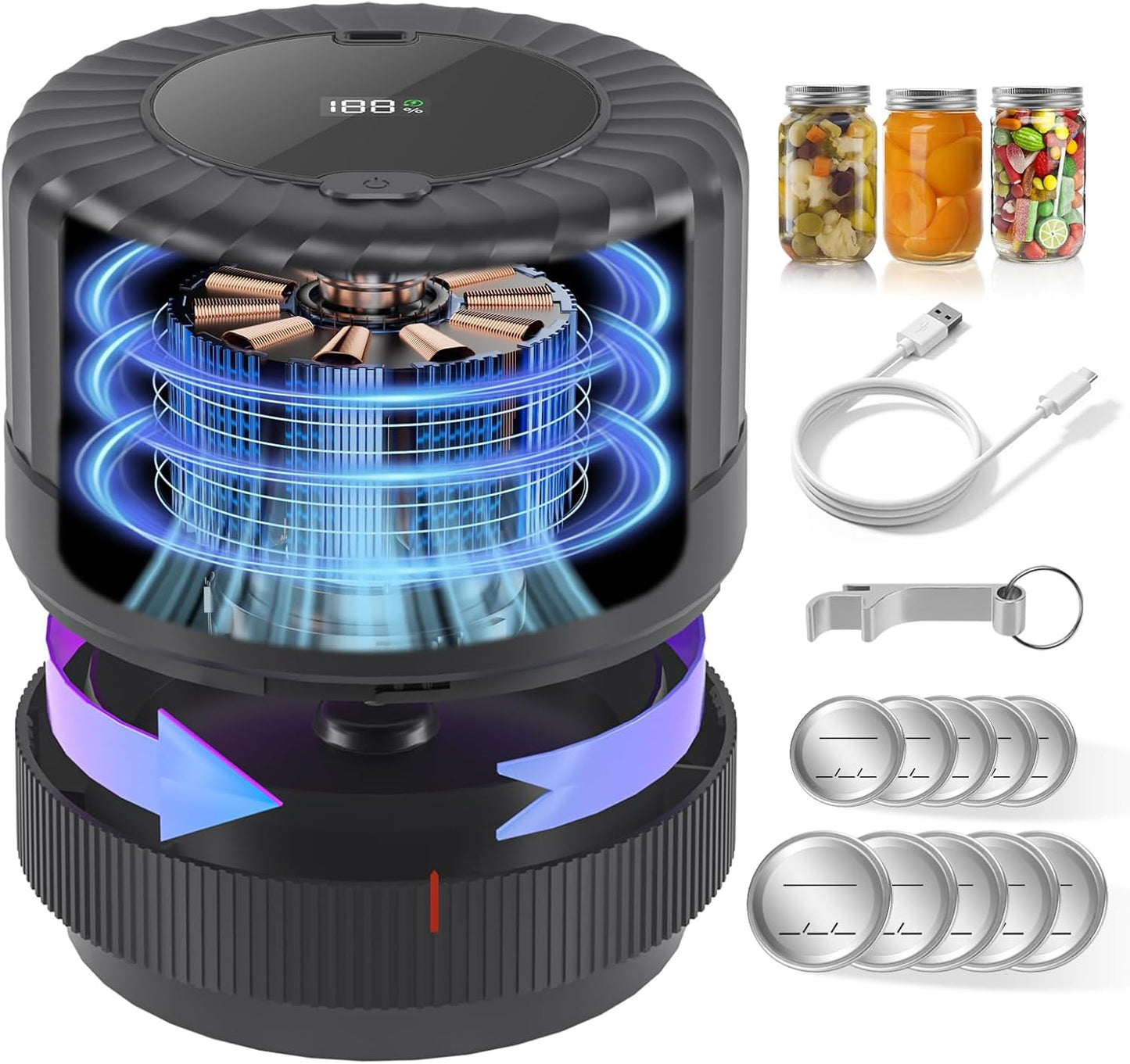 VP06+ Mason Jar Vacuum Sealer - Electric Handheld Food Storage Sealer for Wide & Regular Mouth Jars | Black