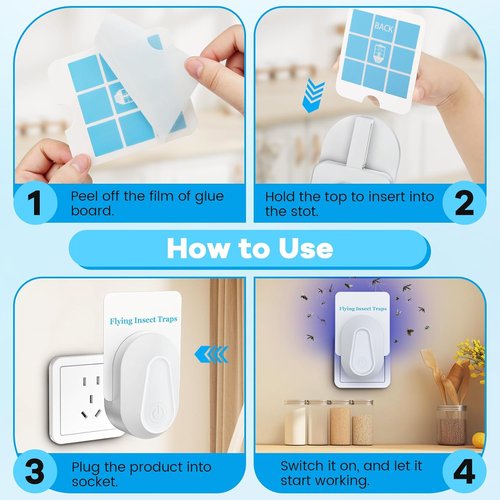 Indoor Fly Trap Plug-in Insect Traps Fruit Fly Traps 2 Devices with 6 Refills for Indoors Gnat Killer for House Flies, Flying Bugs, Moths, Mosquitoes (2 Devices with 6 Refills)
