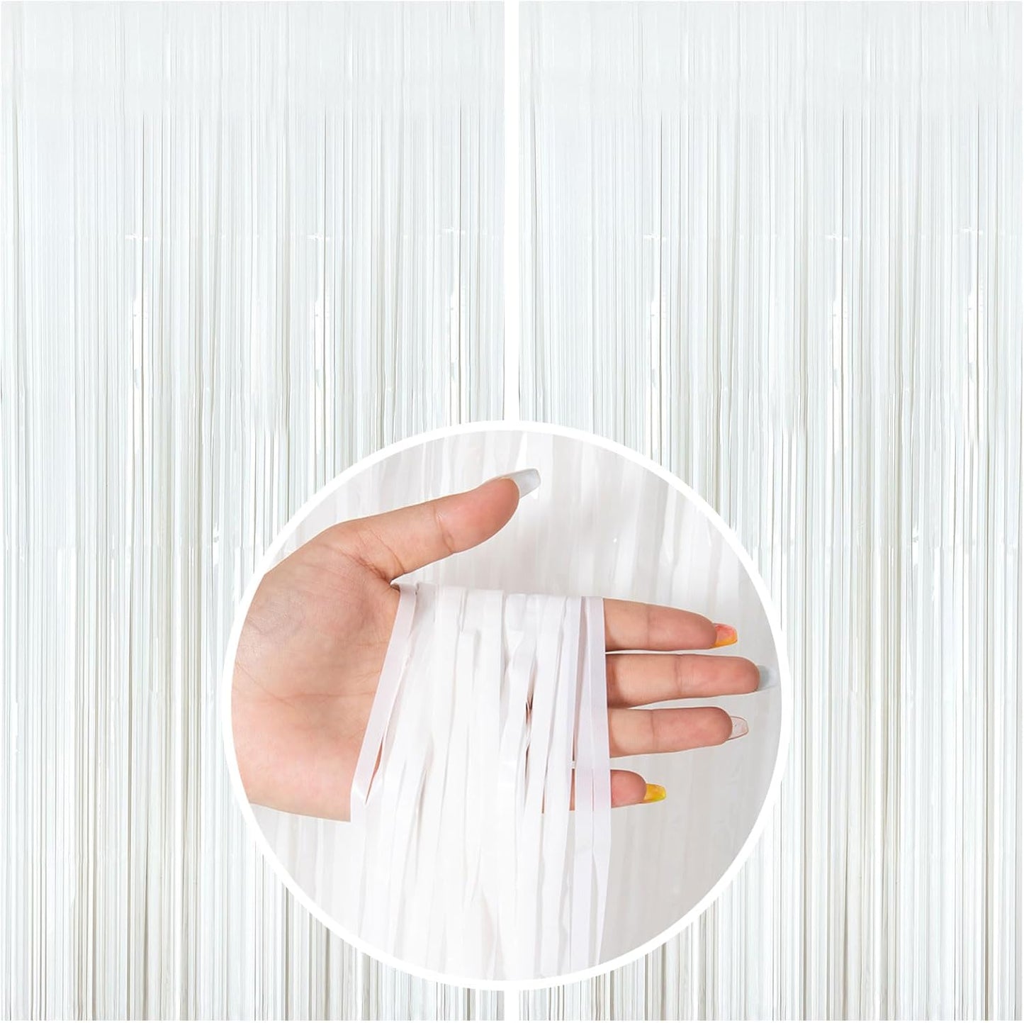 White Foil Fringe Backdrop Curtains by [Brand Name] - Tinsel Streamers for Birthday, Graduation & Bridal Showers