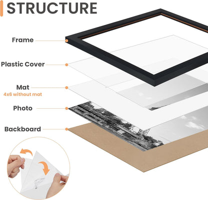 Upsimples 19-Pack Picture Frames Set - Versatile Wall Decor & Tabletop Display | Multi-Size Black Frames (8x10, 5x7, 4x6)
