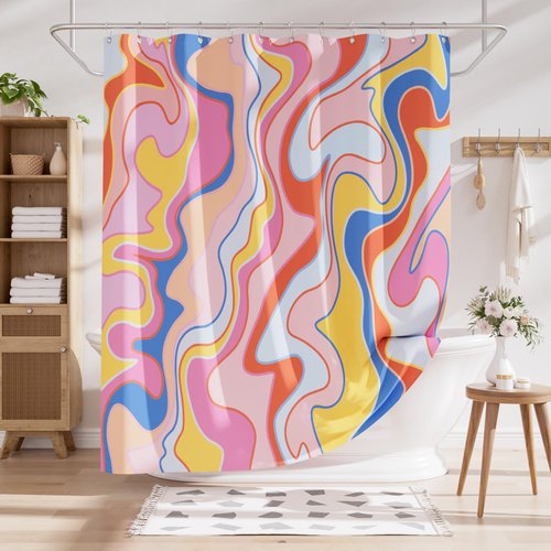AmazerBath Shower Curtain, Abstract Pink Cloth Shower Curtain Sets with 12 Shower Curtain Hooks, Rustic Colorful Fabric Shower Curtain, Cute Washable Farmhouse Bathroom Shower Curtain, 72x72 Inches