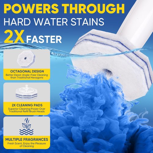 HHXI 30Ct Aromative Toilet Brush Refills, Toilet Bowl Cleaner Refills, Double-Layer Cleaning Pads Added, Compatible with Most Toilet Brushes，Blue Ocean（Patented）