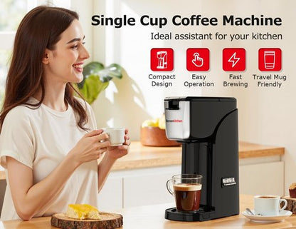 Bonsenkitchen 2-in-1 Coffee Maker - Fast Brewing for K-Cup & Ground Coffee (6-14oz) | Compact & Travel Mug Compatible for Home or Office