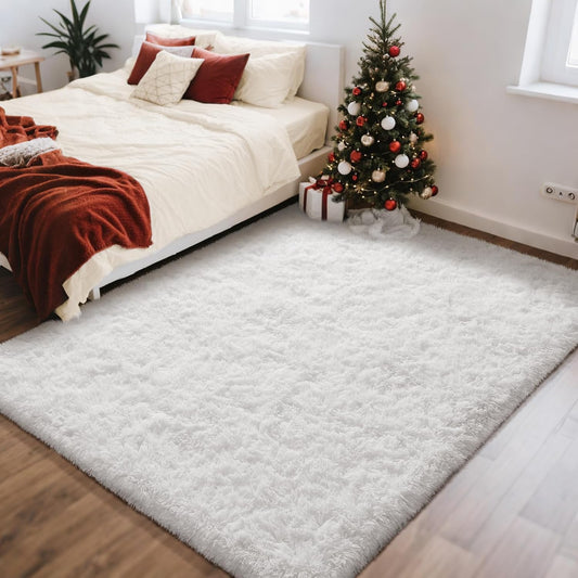 Ophanie White Shag Area Rug - Fluffy 4x6 Soft Plush Carpet for Bedroom & Nursery Decor