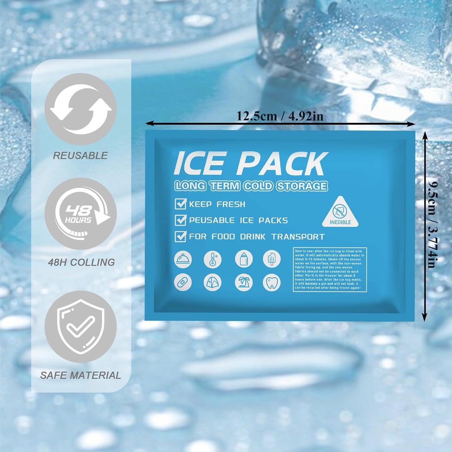 Skiennix Ice Packs for Coolers - Long-Lasting Reusable Gel Packs for Shipping & Camping | Perfect for Lunch Boxes