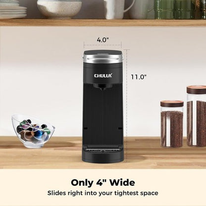 CHULUX Slim Single Serve Coffee Maker - Compact K Cup Pod Machine for Home, Office & Travel | Matte Black