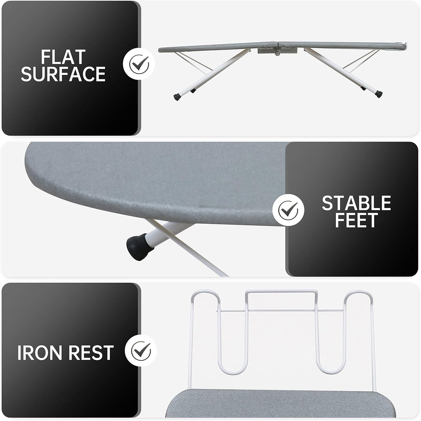 ZOES HOMEWARE Portable Ironing Board - Foldable Tabletop Design with Heat Resistant Cover | 31.5"x11.8"x7", Grey