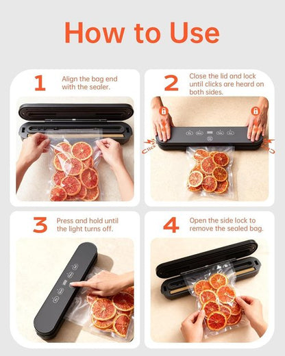 Food Vacuum Sealer Machine - 4-in-1 Compact Design with Digital Timer & 20 Bags | 75kPa Moist/Dry Seal