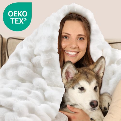 BEDELITE White Bubble Blanket - Faux Fur Throw Blanket for Couch, Decorative and Giftable Fluffy Blanket, 870GSM Soft & Warm Plush Fuzzy Faux Rabbit Fur Blanket for Women Gift, 50"x 60"