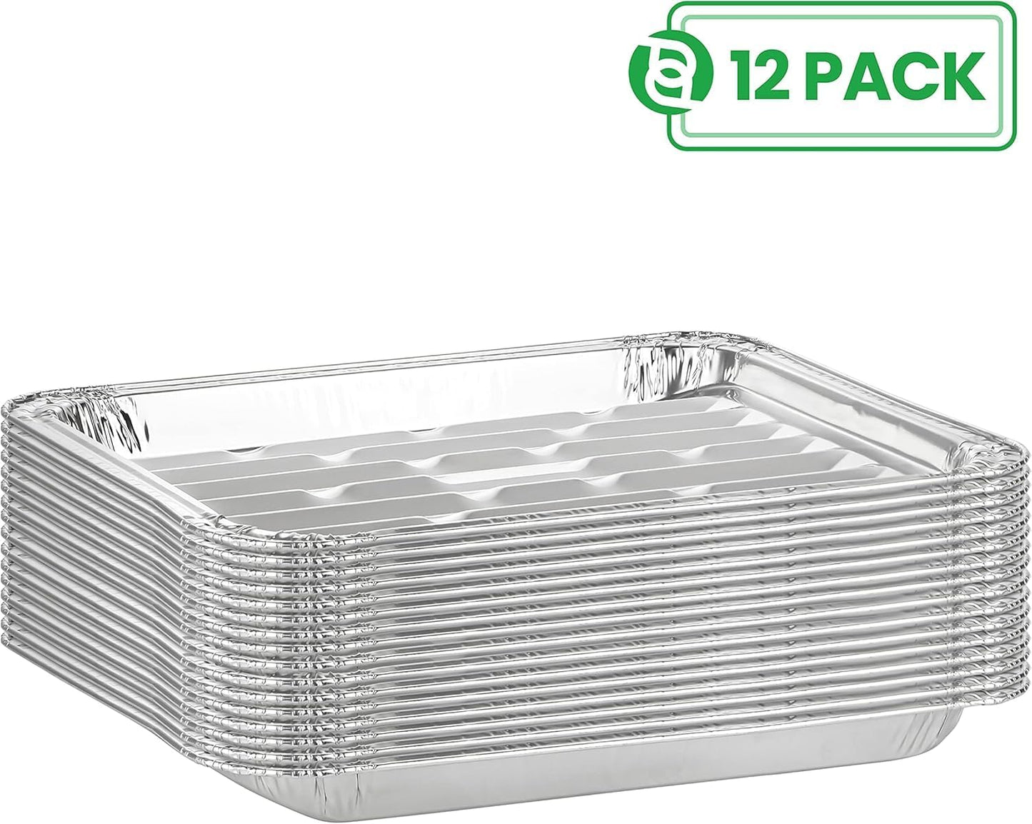Party Bargains Aluminum Broiler Pans - Heavy-Duty Disposable Grill & Roasting Pans, 12 Pack, Ribbed Bottom for Even Heat