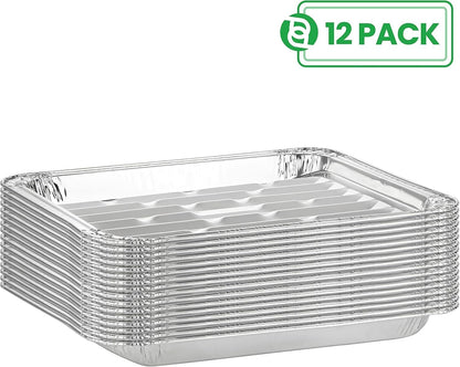 Party Bargains Aluminum Broiler Pans - Heavy-Duty Disposable Grill & Roasting Pans, 12 Pack, Ribbed Bottom for Even Heat