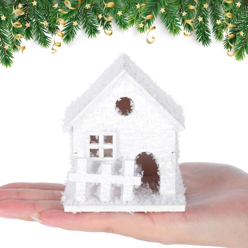 Cabilock Christmas Village Houses Set - 3PCS White Wood Snowflake Ornaments with LED Lights | DIY Winter Decor