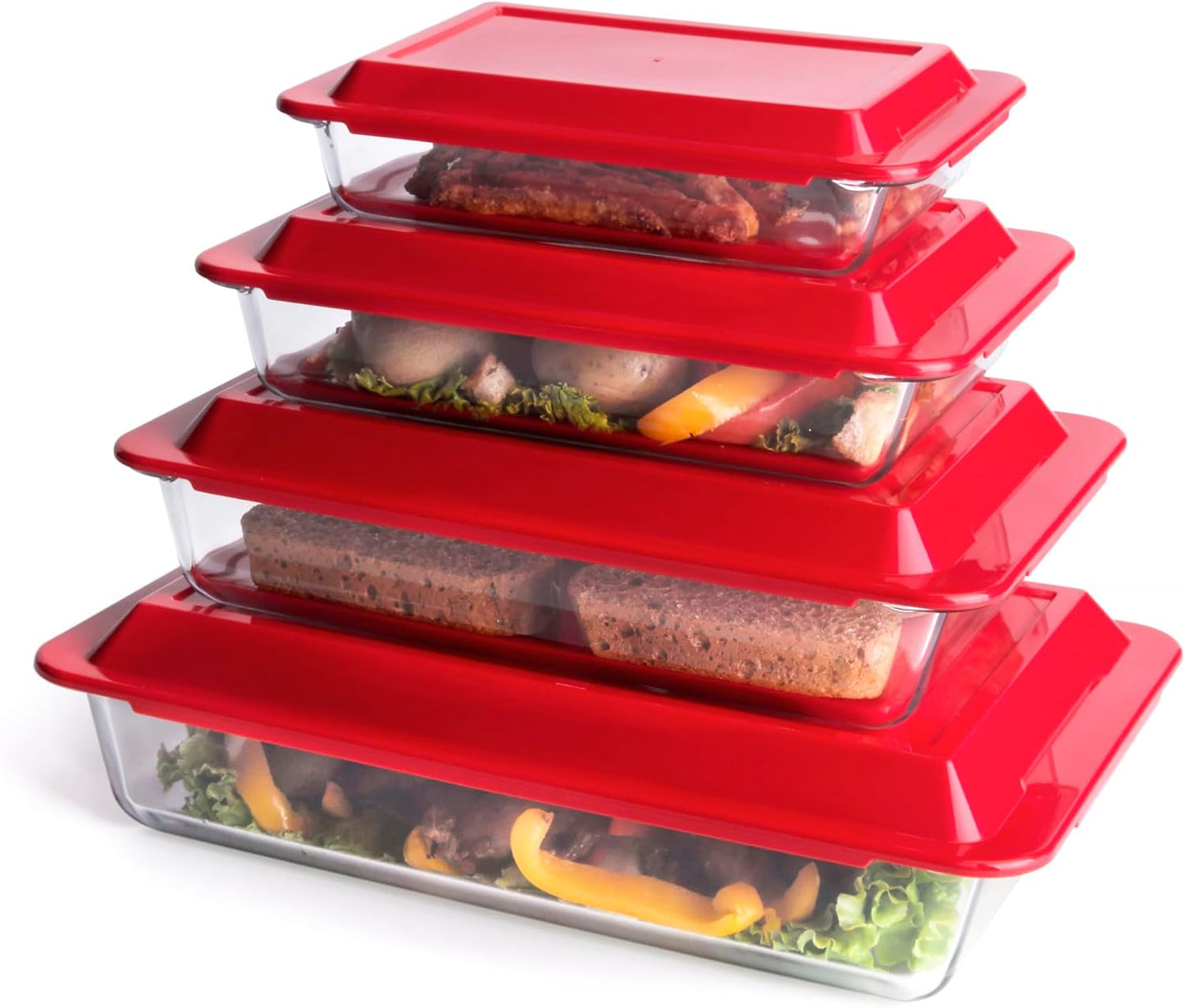 Set of 8 Tempered Glass Baking Pans by [Brand Name] - BPA-Free Lids, Oven & Microwave Safe | 1L, 1.7L, 2.8L, 4.2L