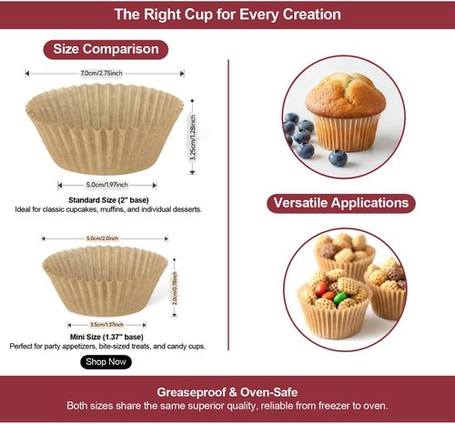 Eoonfirst Mini Cupcake Liners - Food Grade Greaseproof Paper, Non-Stick Muffin Wrappers | 400 Pcs