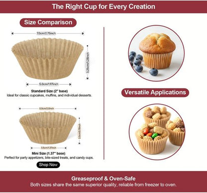 Eoonfirst Mini Cupcake Liners - Food Grade Greaseproof Paper, Non-Stick Muffin Wrappers | 400 Pcs